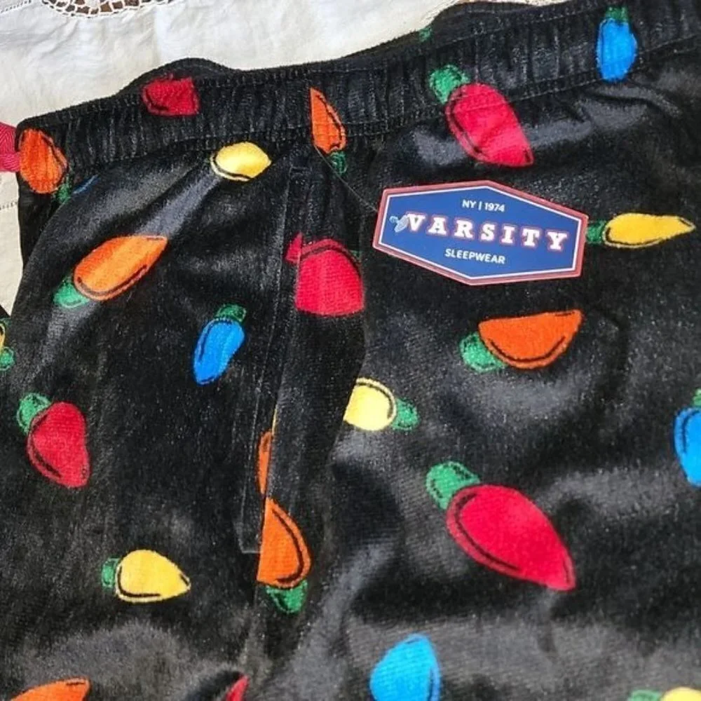 Varsity‎ Holiday Graphic Black Fleece Sz L Sleepwear Pants